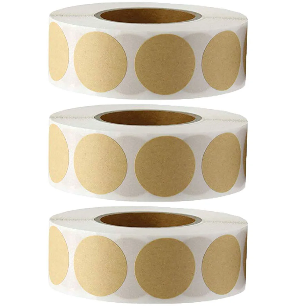 

3 Rolls Christmas Decoration Round Label Sticker Handmade Circular Stickers Adhesive Wrapping Paper Labeling Brown