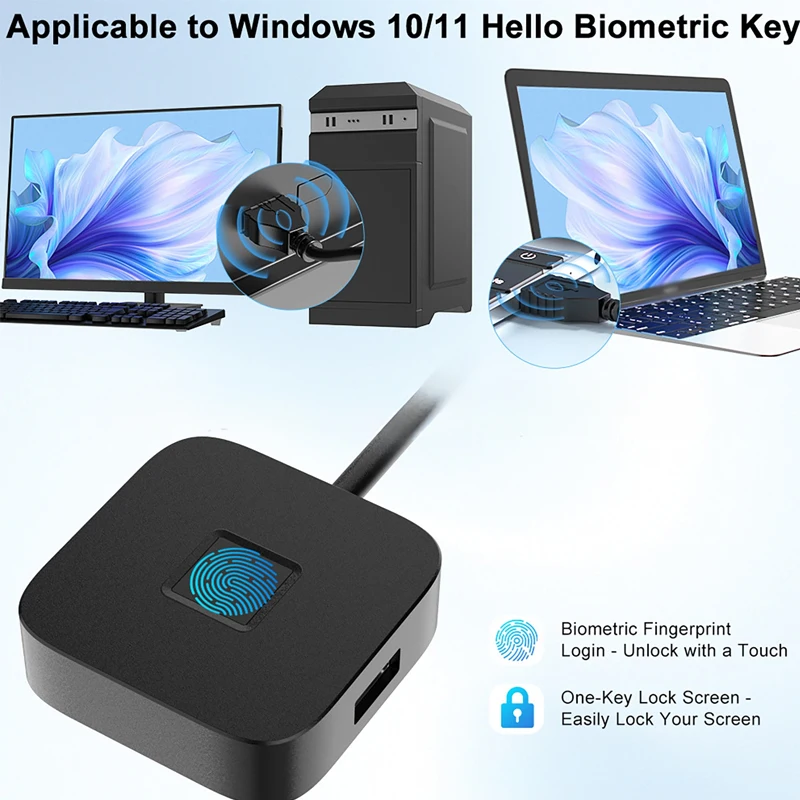 

Computer Fingerprint Login Device with 1.5m USB Extension Cable Windows Hello Touch ID Fingerprint Reader for Windows 11 10