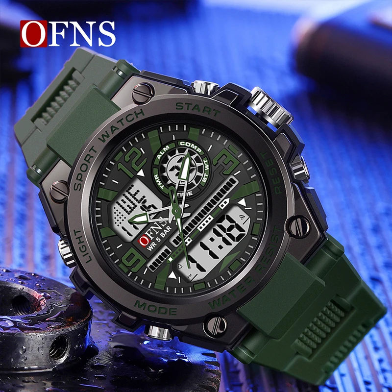 OFNS Hot sale Top Men\'s Watches 5ATM Waterproof G Style Outdoor Military Sport Wristwatch Quartz Watch for Men LED Digital Clock