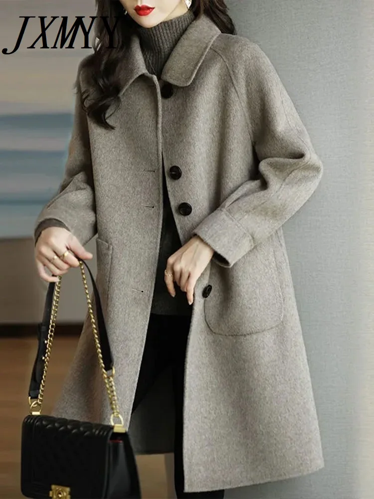 

JXMYY 2024 New Autumn And Winter Woolen Coats For Women, Elegant, Stylish, Slimming, Single-Breasted, Mid-Length Woolen Coats