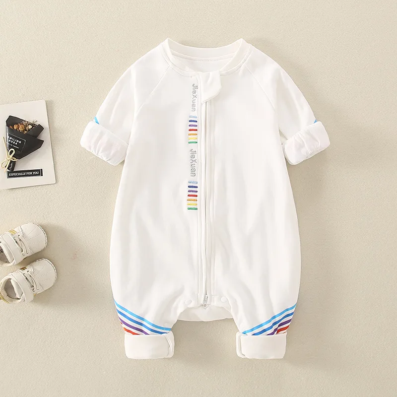 

Korean Ins Autumn Baby Boys Romper Cotton Stripe Long Sleeve Zipper Newborn Boys Bodysuit Simple Casual Toddler Boys Onesies