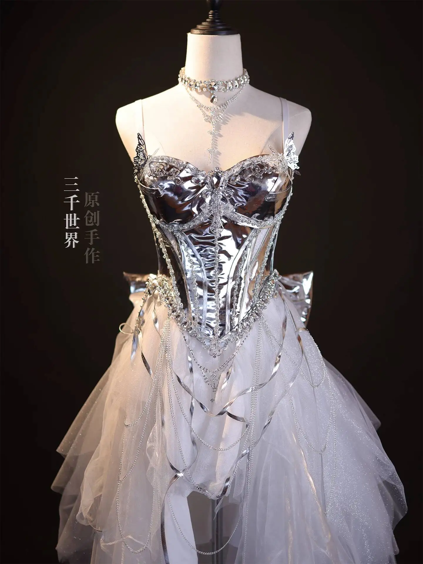 Cyber Silver Shiny Fishbone Corset Heavy Mesh EDC Music Festival Hot Girl Internet Celebrity Live Performance Outfit - view 5