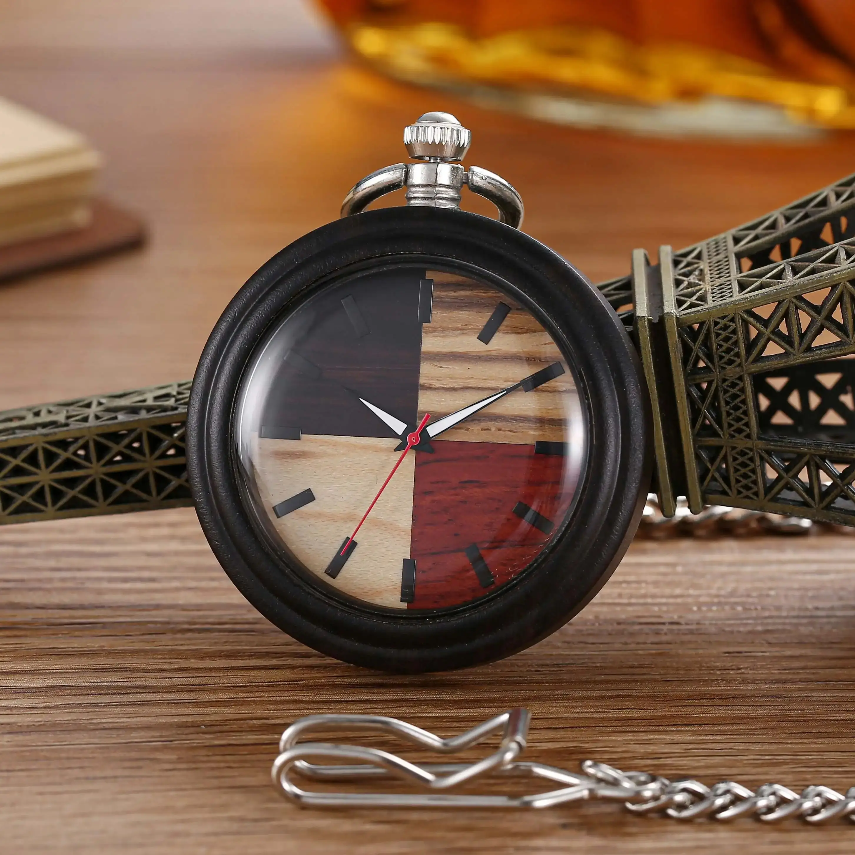 Vintage Pure Natural Wooden Handicraft Pocket Watch Gift Quartz Sports Men's Women's Models With Chain Pocket Watches