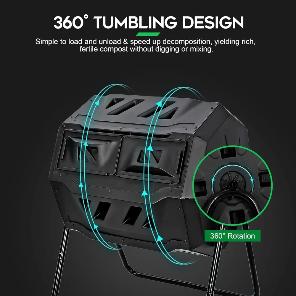 Large Rolling Comjob Machine, Outdoor Dual Chamber, Sliding Door, Solid Steel Frame, Black, 43 Gallon