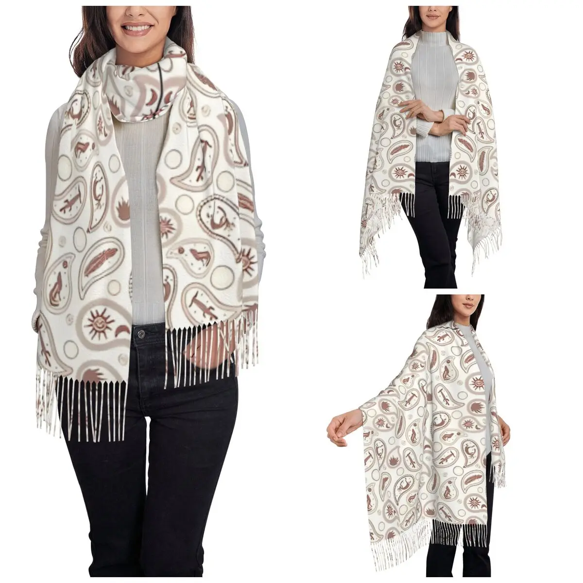 بوهو بيزلي في وشاح كوكوبيلي الوردي المغبر للمرأة شتاء خريف شال كشمير التفاف الأوشحة الطويلة مع شرابة ارتداء اليومي #3