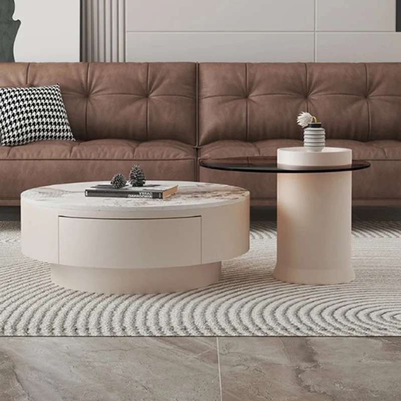 

Cream Cloud Coffee Table Modern Minimalist Nesting Storage White Side Table Space Saving Round Mesa Auxiliar Home Decoration