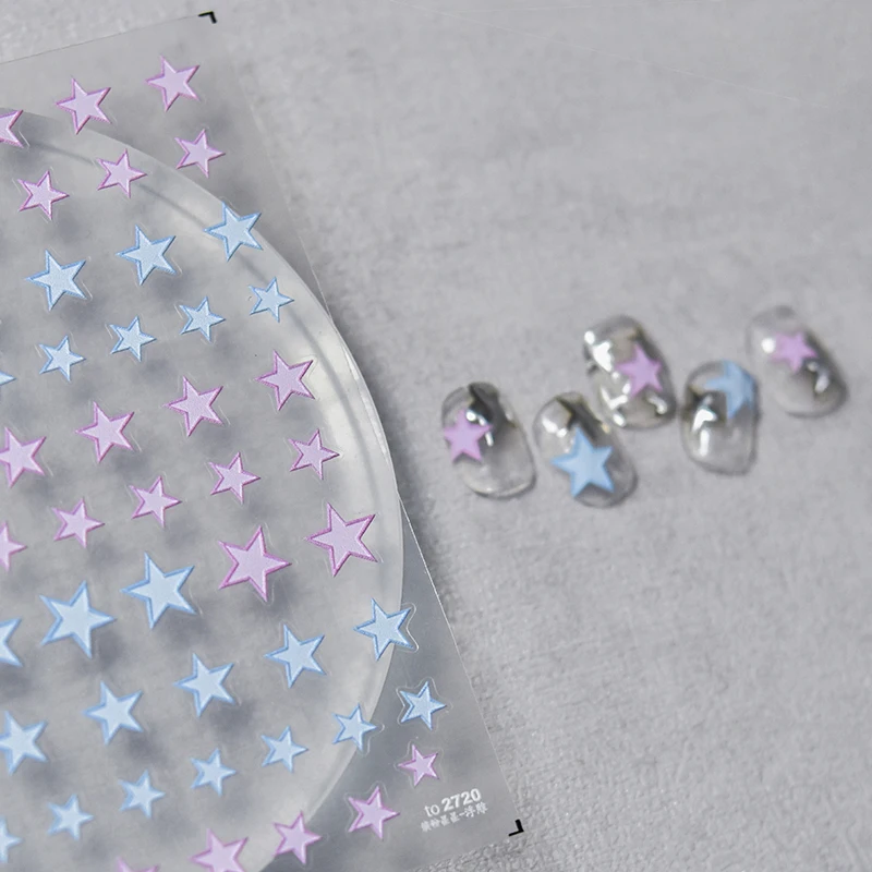 Calcomanía autoadhesiva para decoración de uñas, calcomanía de manicura con estrellas de colores, 5D, 1 unidad