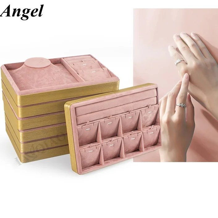 

Высококачественный поднос для ювелирных изделий с металлическими краями внутри, бархатный поднос для ювелирных изделий из серфибры, ожерелье, кольцо, кулон, браслет, поднос для хранения