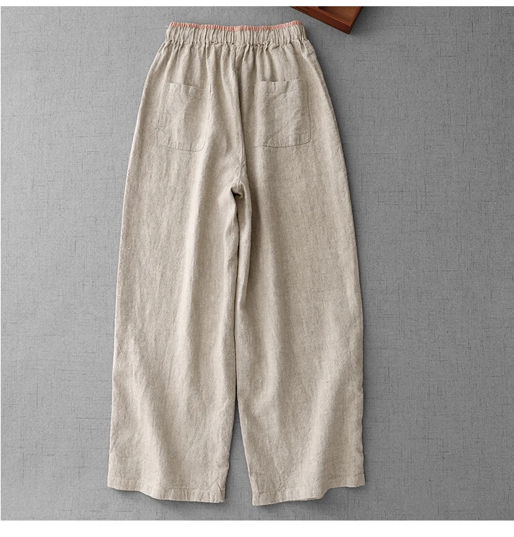 Cotton and Linen Color Blocking High-Waisted Wide-Legged Pants Female Summer New Korean Version of the Loose Temperament Casual