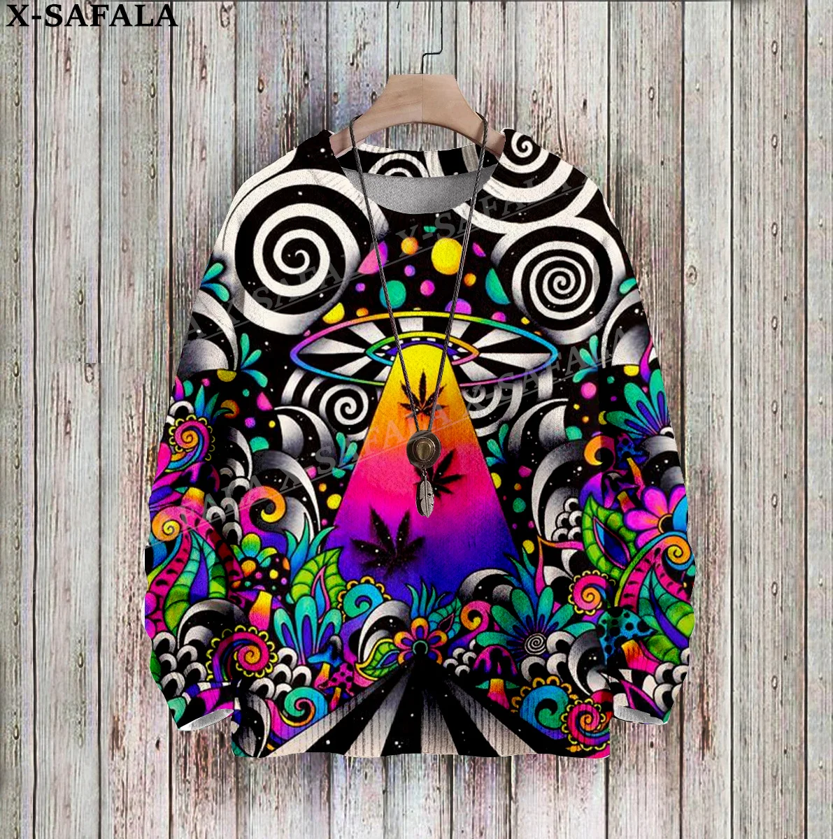 Hippie Psychedelic Colorful Trippy Sweaters 3D Printed Knit Sweater Funny Gift Jumpers Tops Couple Holiday Party Unisex Casual-3