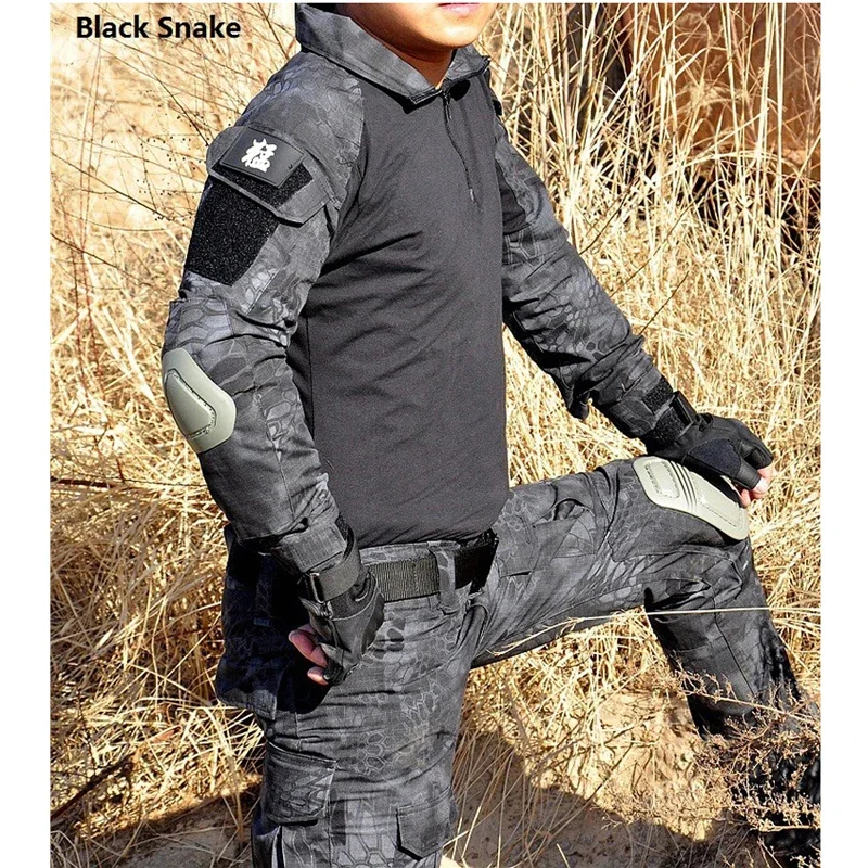 Hunting Uniform Camouflage Tactical Hiking Suit Airsoft War Game Clothing Shirt + Pants Elbow Knee Pads