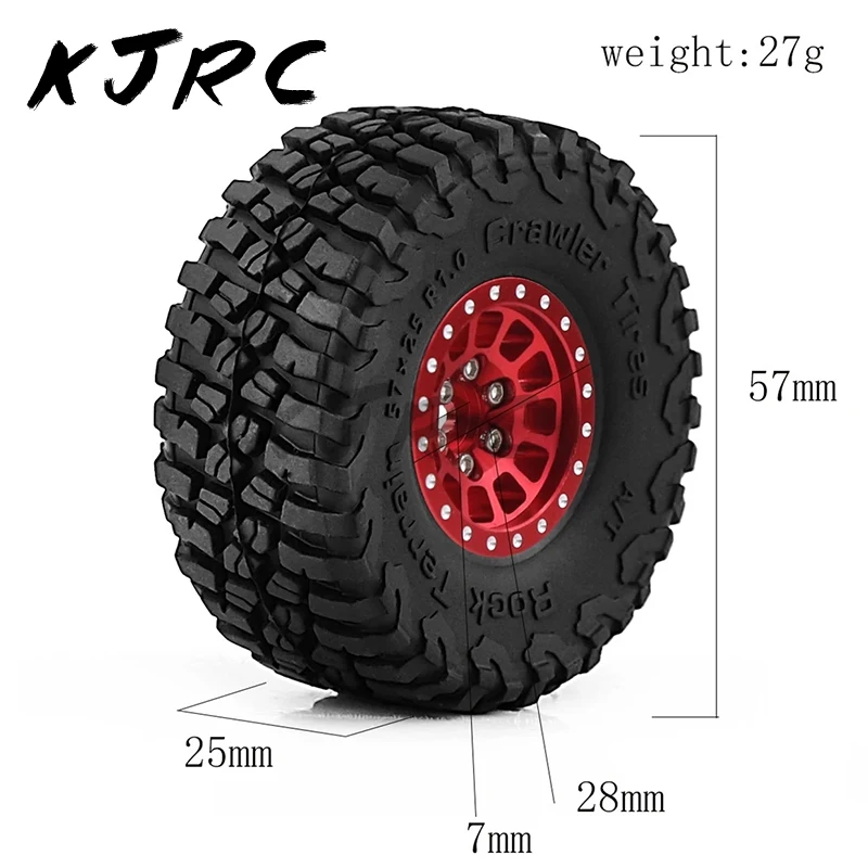 4pcs Metal 1.0 Beadlock Wheel Rim Rubber Tire Set for 1/18 1/24 RC Crawler Axial SCX24 TRX4M FCX24 Upgrade Parts