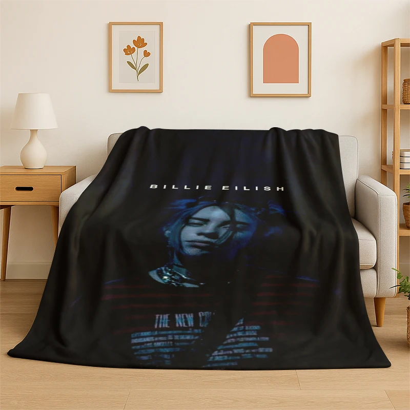3D Billie Eilish Singer Star Flannel Blanket Soft Warm Throw Blanket for Bedroom Living Room Bed Travel Camping Picnic Gift