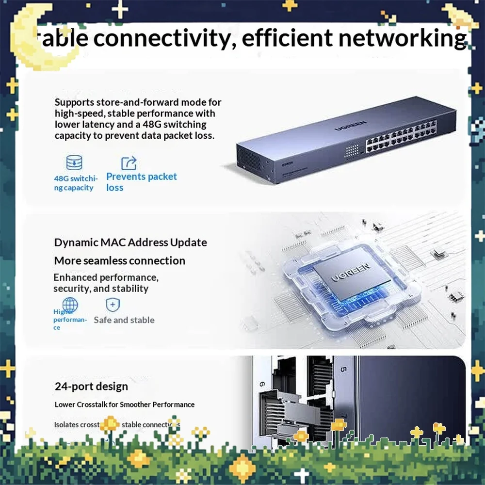 UGREEN CM950-85506 Gigabit Ethernet Switch 24 Port RJ45 Steel Housing 19 Inch Rack Mount Plug and Play for Office LAN CCTV