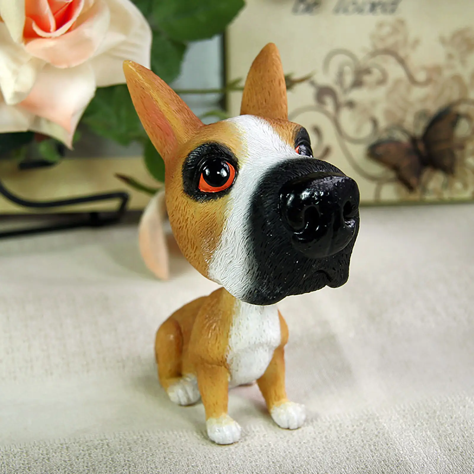 Car Ornaments Bossa Hound, Labokado Box-er Dog Resin Cute Nodding Dog Decor Doll Automobile Interior Decoration Bobblehead Dog