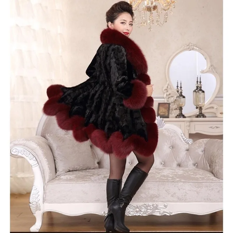 2026 New Imitation Mink Coat Fur Coat Medium And Long Imitation Fox Fur Collar Women Winter Thickened Special