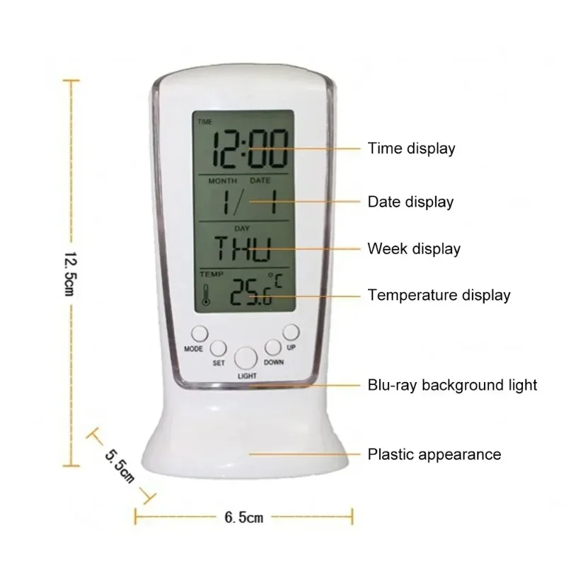 ساعة منبه رقمية لدرجة حرارة التقويم الرقمي LED مع ضوء خلفي أزرق ومقياس حرارة إلكتروني وساعة LED مع الوقت #6