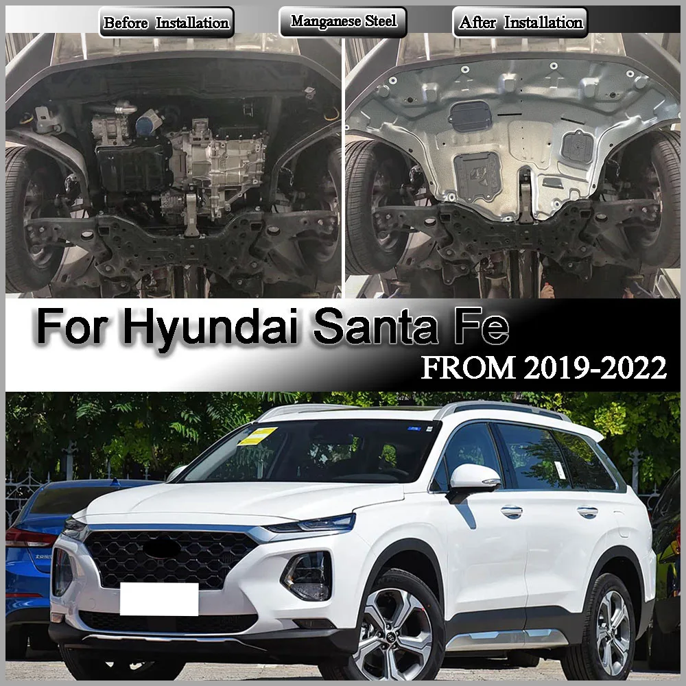 Zubehörteile für den unteren Motorschutz, die das Chassis vollständig umgeben, Schutzplatte für Hyundai Santa Fe 2019-2022 2.0T.