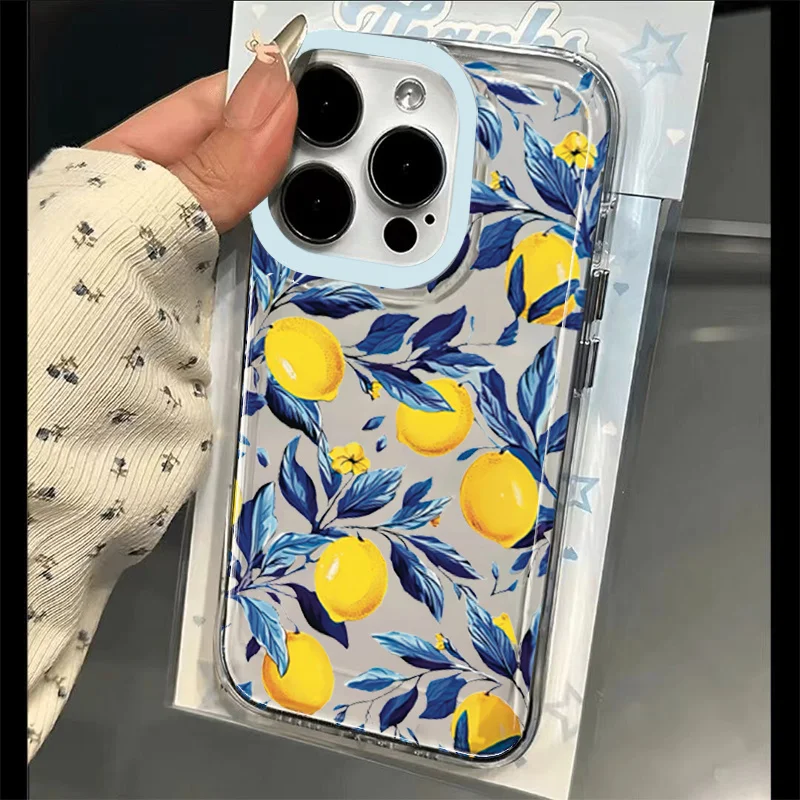 الصيف الفاكهة الليمون واضح جراب هاتف آيفون 16 15 14 13 12 11 برو ماكس 16E XR XS X 16 زائد 17 الهواء شفافة لينة غطاء من البولي يوريثان