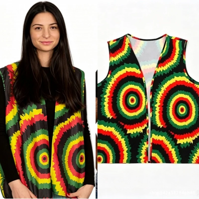 African Jamaican Ethnic Multi-colour Printed Costumes Tank Top Retro Men Women Halloween Cosplay Party Top Hip Hop Dance Clothes view 2