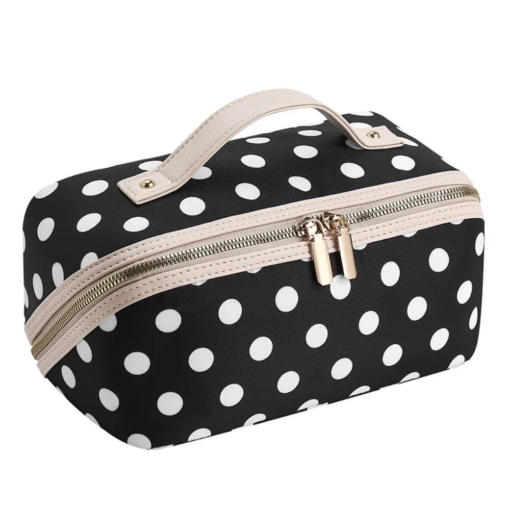 Vintage Women's Cosmetic Bag Zipper Polka Dot/Striped Striped Makeup Bag Lightweight Large Capacity Women's Toiletry Organizer