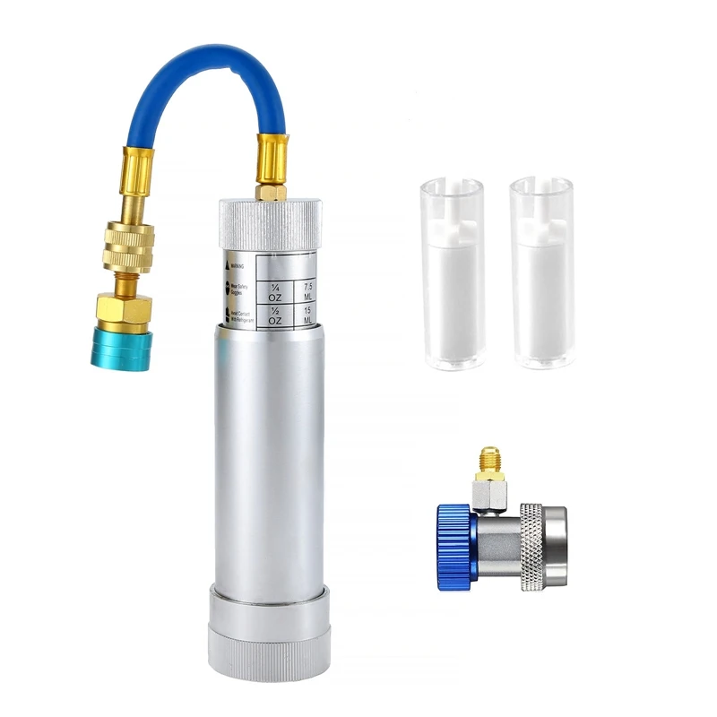 

134A Oil Dye Injector Kit A/C Refrigeration Oil Filling And Replenishing Cylinder + 2 Quick Couplers 2 Oil Checkers