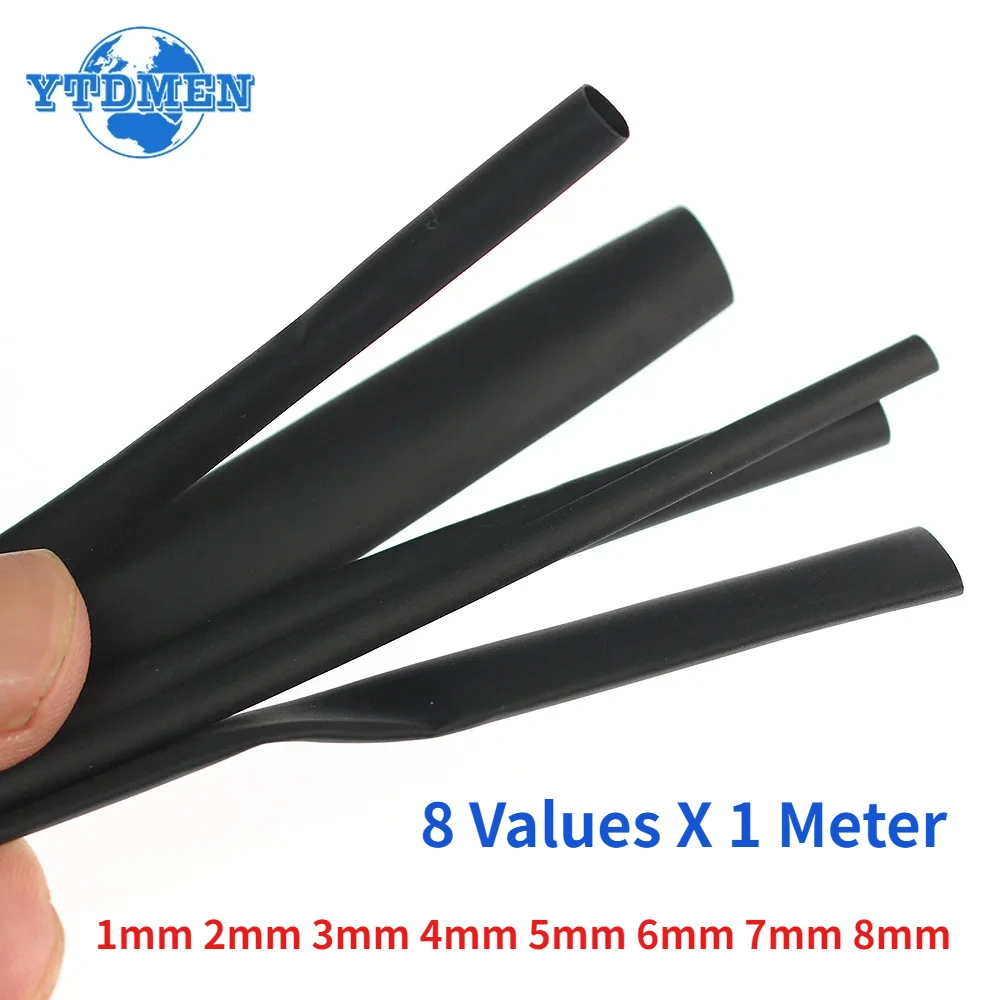 8m/set 2:1 Heat Shrink Heatshrink Tubing 8 Sizes 1/2/3/4/5/6/7/8mm Diameter ,Heat Shrink Tube Sleeving DIY Connector Repair