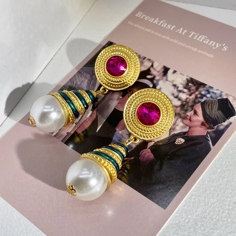 Big Crystal Baroque Pearl Dangle Earrings for Women Korean Earring Jewelry Accessories