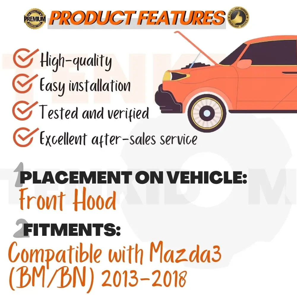 Front Hood Struts for Mazda3 (BM/BN) 2013-2018 Shock Lift Supports Bonnet Gas Dampers Springs No-Drill