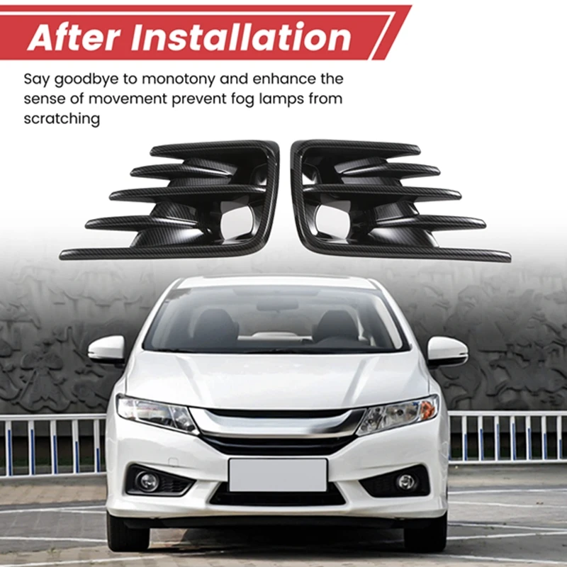 Pair For Honda City 2019 2020 Carbon Fiber Front Bumper Fog Light Lamp Cover Bezels Car Accessories