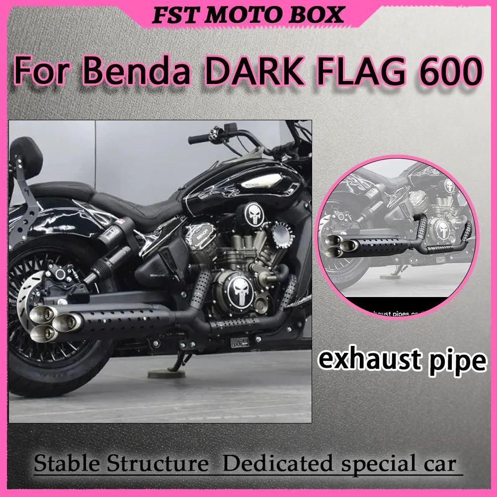 For Benda DARK FLAG 600 Full Exhaust System Retro American-Style Rocket Tip Design Left & Right Triple Rocket Outlets Deep Sound