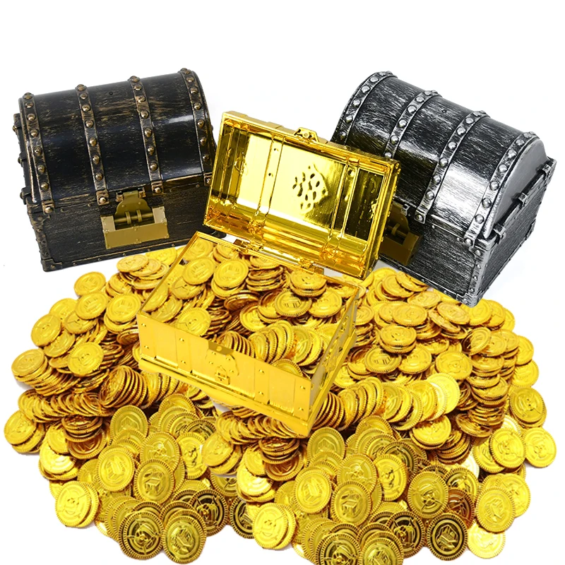 Gold Pirate Treasure Chests Candy Box Kids Children Gift Vintage Halloween Party Decor Jewelry Storage Organizer Box Case Holder