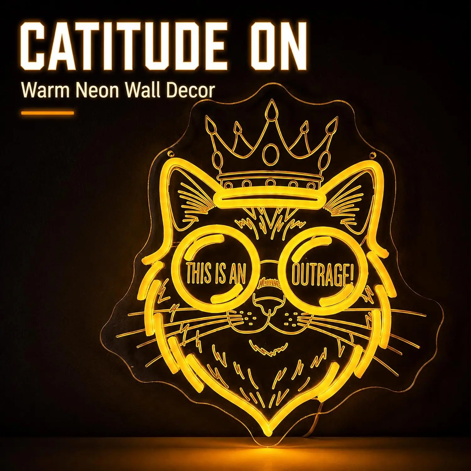 Crown Cat LED Neon Sign USB Powered Neon Light, Christmas Game Room Wall Decor Lamp, Bedroom Study Room Party Decoration Gift