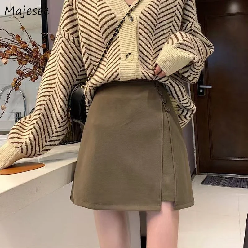 

Mini Skirts Women Solid A-line Side-slit Fashion Slim Elegant Temperament Clothes Popular Ulzzang Casual Minimalist Cozy Femme