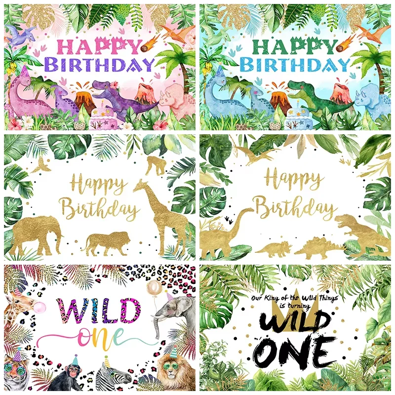 

Mocsicka 1st Birthday Party Backdrop Forest Jungle Dinosaur Decoration Baby Portrait Photo Banner Studio Photography Background