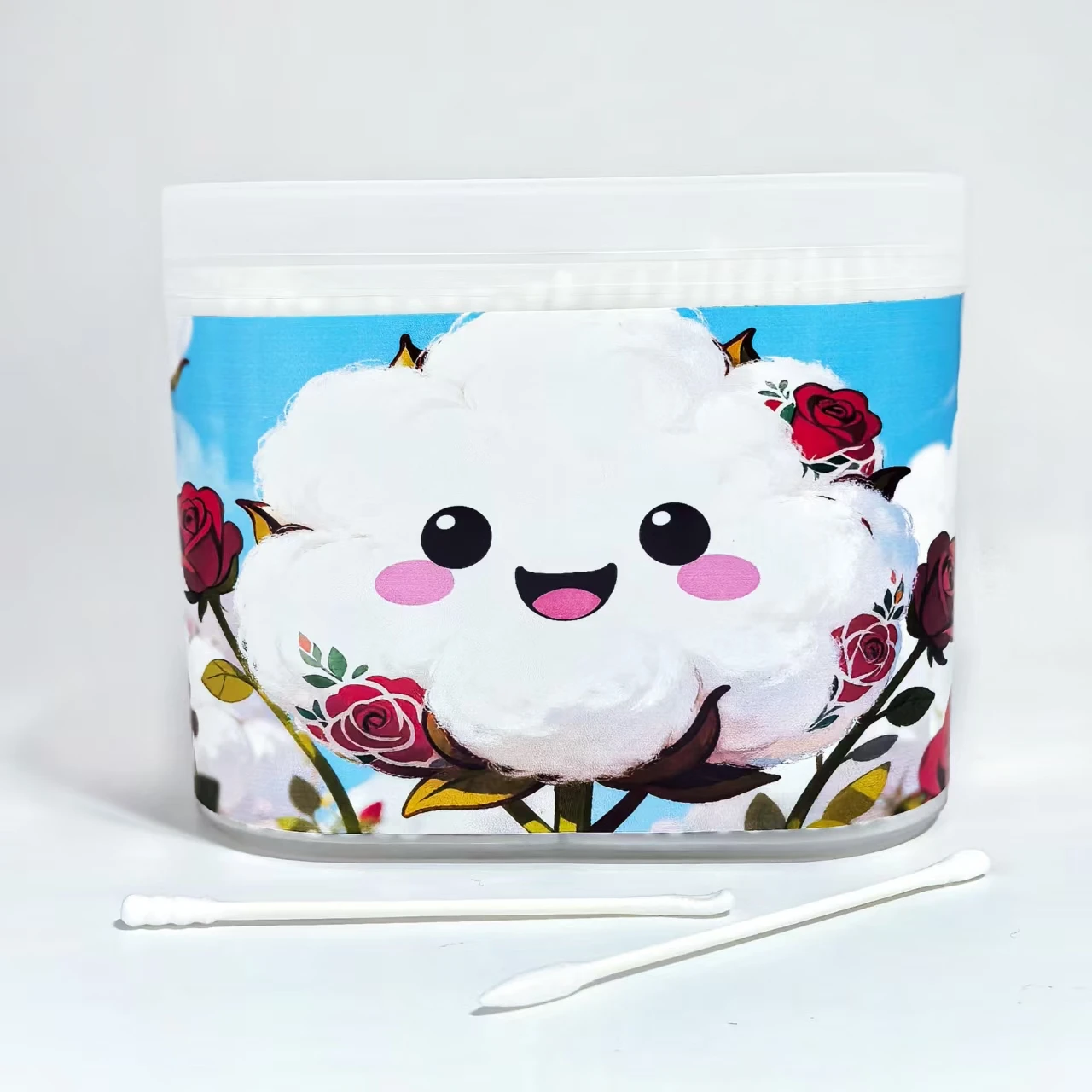 600개 창의적인 장미 테마 면봉 스틱, 양쪽 끝이 있는 디자인, 얇은 샤프트 나사형 양쪽 끝 면봉