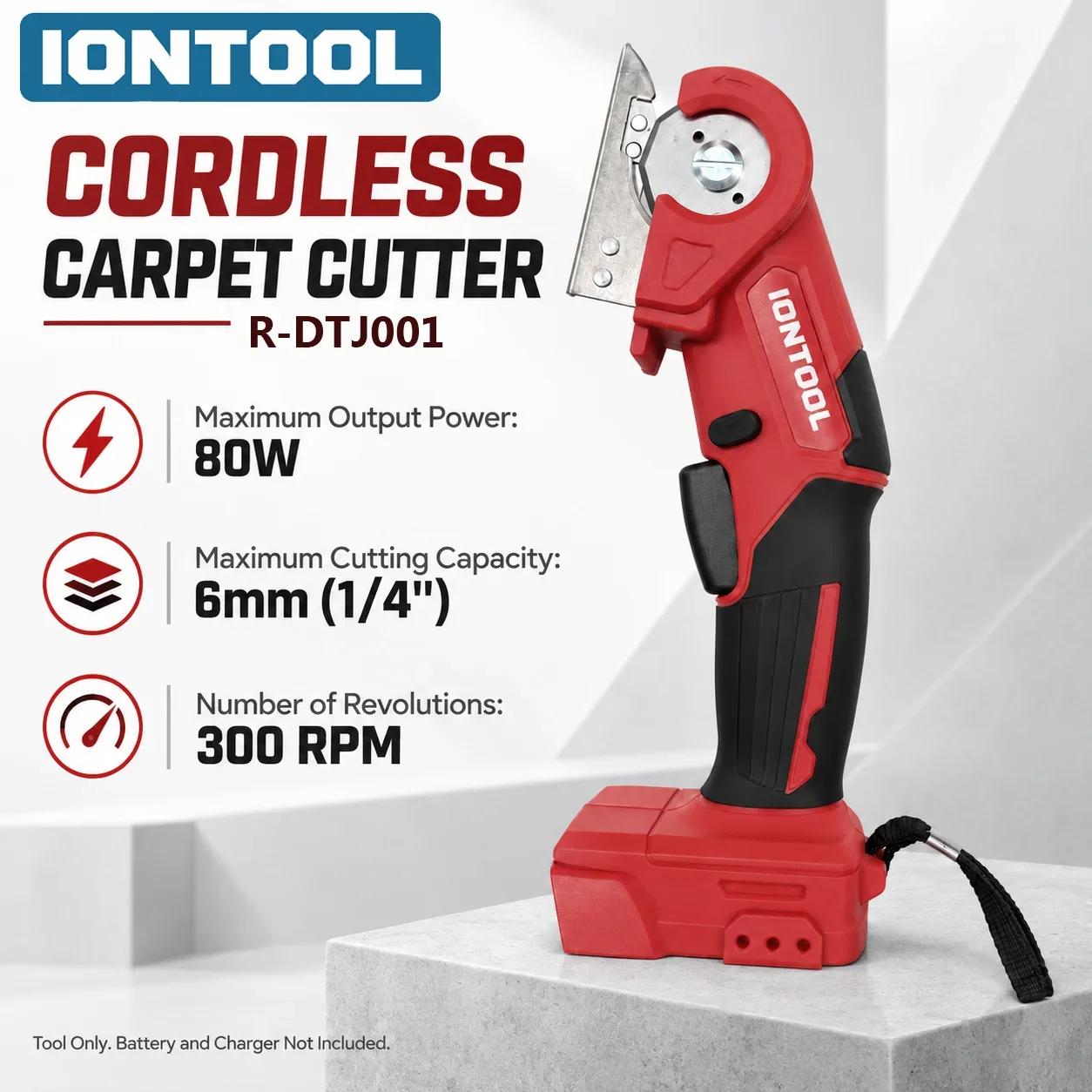 IONTOOL Handheld Red Cordless Carpet Shears 300rpm For Carpet Seaming and Rug Binding and Stair Carpet Fit and Fringe Trimming