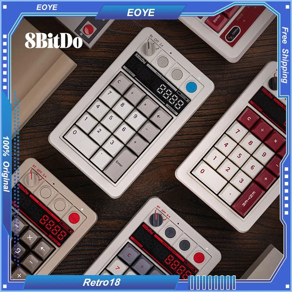 

8BitDo Retro18 Wireless Numeric Keypad Calculator Retro Mechanical Keyboard Top Structure 1000mAh Tri-mode with Led Display DIY