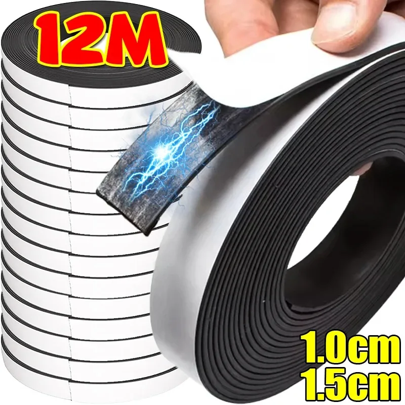 1-12M Self-adhesive Magnetic Strip DIY Teaching Strong Soft Magnetic Iron Sheet 1/1.5cm Width Cuttable High-quality Paster