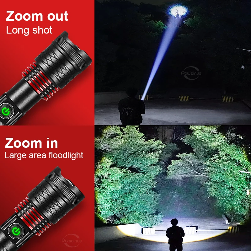 100000LM Ultra Powerful Torch Lamp Telescopic Zoom 3000M Powerful Long Range Flashlight Tactical Lantern Rechargeable Flashlight