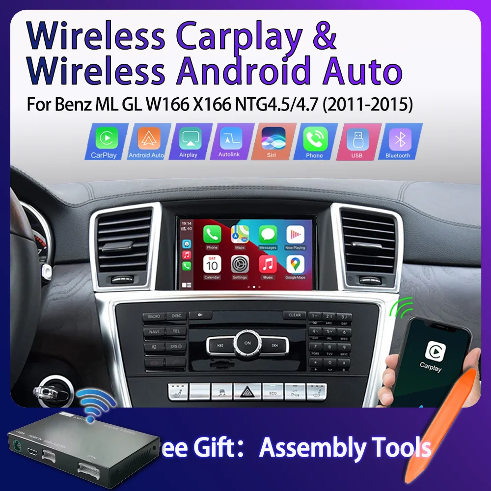 

Wireless CarPlay for Mercedes Benz ML GL W166 X166 NTG4.5/4,7 2011-2015 Android Auto Mirror Link AirPlay Car Play Bluetooth USB