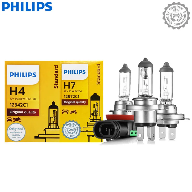 PHILIPS Original H1 H4 H7 H11 HB3 HB4 Vision Standard Car Halogen Headlight 9005 9006 3200K Auto  Replace Bulb Fog Lamp, 1/2X