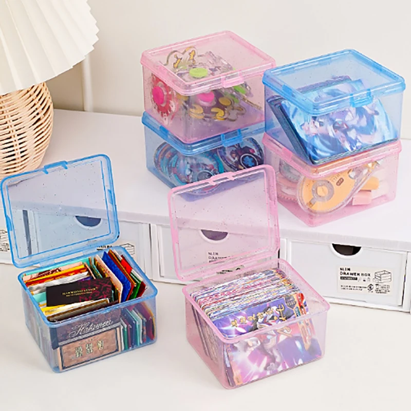 New Transparent Plastic Storage Box Photocards Small Card Storage Box Desk Organizer Box Classification Box Stationery