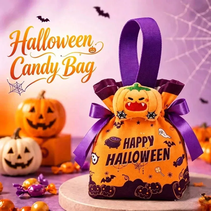 New Halloween Candy Bag Pumpkin Tote Drawstring Canvas Transparent Gift Treat Bags Goodie Bag Trick Or Treat Party Favors Decor