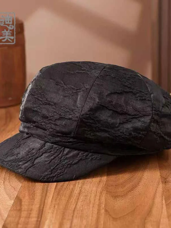 dimei-plum-blossom-pattern-silk-oil-thread-octagonal-hat-silk-duckbill-cap-casual-style-spring-autumn-winter-unisex