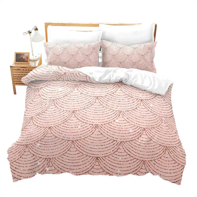 Mermaid Scale Duvet Cover Luxury Geometric Bedding Set For Boys Girls Teens Bedroom Decor Scallop Reptile Skin Comforter Cover