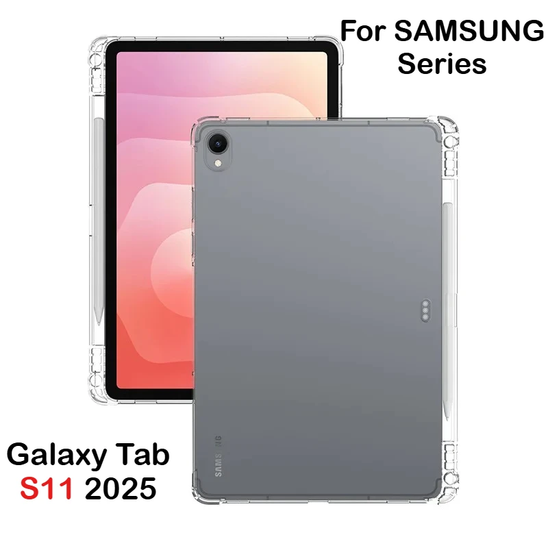 

Прозрачный чехол для Samsung Galaxy Tab S11 Ultra 14,6 дюйма 5G SM-X930X936B S10 Lite Fe 11 дюймов 2025 Airbag Soft TPU Funda с держателем для карандашей