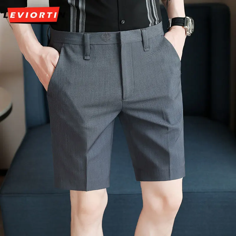 

Hot Sale Summer Letter Embroidery Business Shorts For Men Clothing 2023 Simple Knee Length Slim Fit Casual Short Homme Formal 36