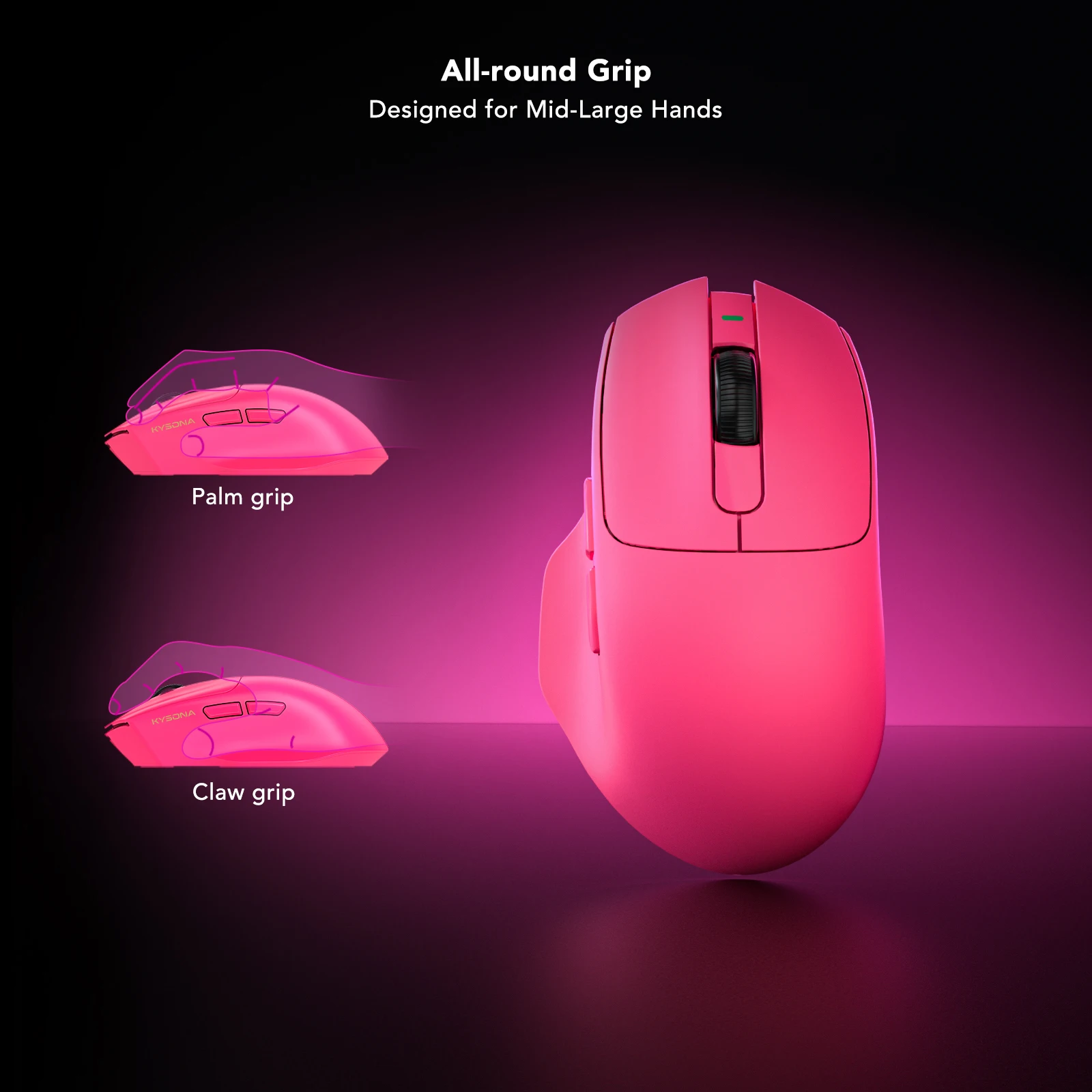 KYSONA Saturn Pro Gaming Mouse PAW3395 Sensor 58g Lightweight BT 2.4G Tri-mode 8000Hz Polling Rate 26000DPI Wireless mouse