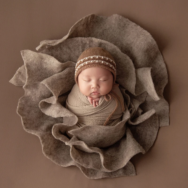 Alat peraga fotografi bayi baru lahir, topi rajut bungkus sangat elastis lembut, alat peraga gaya wol bulu Kempa, properti pengambilan foto bayi